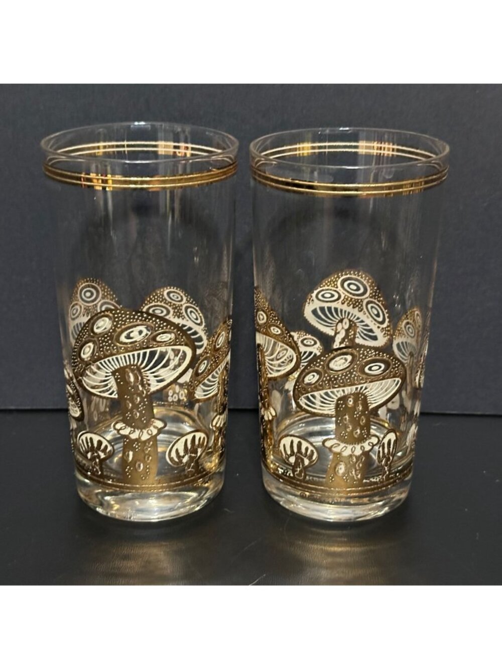 VTG Set of 4 MCM CULVER 22K Gold Gilded Mushroom Highball Tumbler Glasses Signed - Picture 3 of 5
